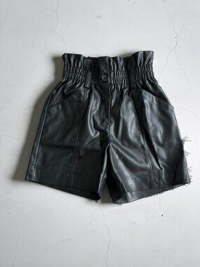 TOPSHOP Black Faux Leather High Waist Shorts Size US 2